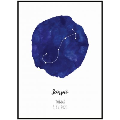 Jen tak z lásky Plakát Znamení zvěrokruhu na míru Rozměr plakátu: A4 (21 x 29,7 cm), Barevné provedení: Modrá, Varianta plakátu: Znamení - jméno - datum narození – Hledejceny.cz