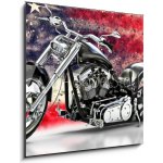 Obraz 1D - 50 x 50 cm - Custom black motorcycle with American flag background with dispersion effects. Made in America concept. 3d rendering Vlastní černý motocykl s poz – Hledejceny.cz