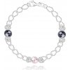 Náramek Šperky eshop stříbrný náramek očka ve tvaru slzy růžová a dvě tmavě šedé syntetické perly R32.02
