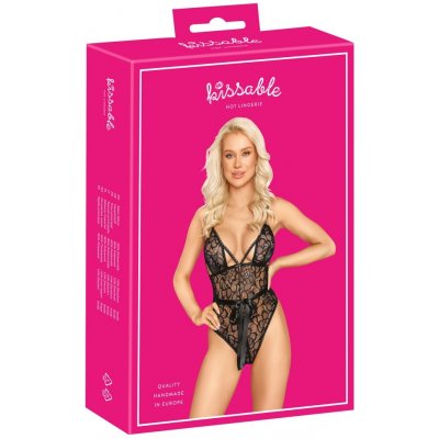 Kissable - lace bodysuit with bow black