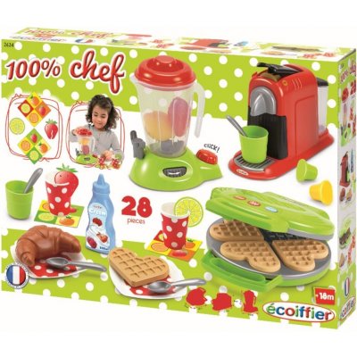 Écoiffier vaflovač 100% Chef s mixérem kávovarem a vaflemi 3+28 doplnků – Zboží Dáma