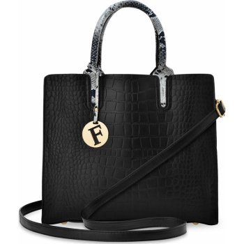 Dámská kabelka kufřík aktovka shopper s vytlačeným hadím vzorem ve tvaru přívěšku černá