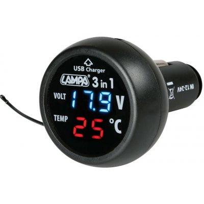 Digitální voltmetr 12 / 24V s teploměrem a USB výstupem | Zboží Auto