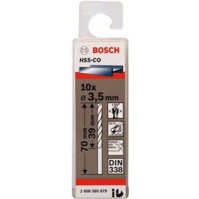 Sada 10ks kobaltových vrtáků do kovu Bosch HSS-Co, DIN 338 - 3.5 x 39 / 70 mm, spirálový, válcovaný (2 608 585 879) – Zbozi.Blesk.cz