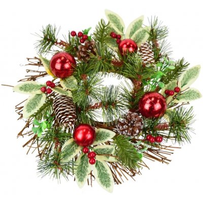 DOMMIO Proutěný věnec s červenými kouličkami a cestmínou, průměr 30 cm – Zboží Mobilmania