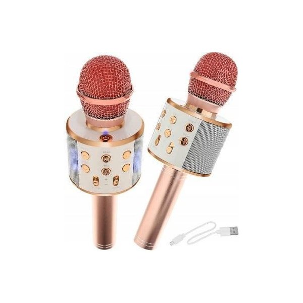 Karaoke Bezdrátový bluetooth karaoke mikrofon kulatý Rose Gold