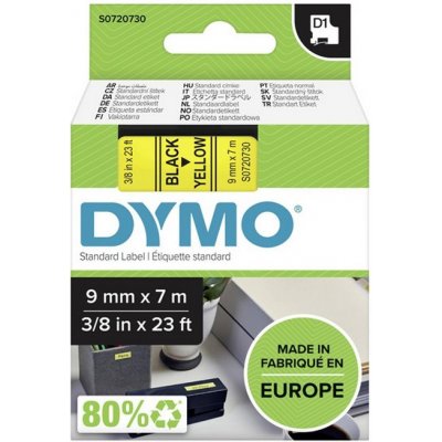 Dymo originální páska do tiskárny štítků, Dymo, 40918, S0720730, černý tisk/žlutý podklad, 7m, 9mm, D1 – Zbozi.Blesk.cz