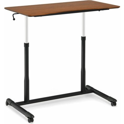 GIANTEX Stůl 70-106 cm výškově nastavitelný, počítačový stůl s kolečky, boční stůl na notebook, pracovní stůl s ruční klikou, stůl na notebook do pracovny (hnědý)