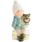 MagicHome Postavička Vánoce Chlapeček sedící na taburetu se sovičkou 1 LED polyresin 10,5x10,5x19,5 cm – Hledejceny.cz