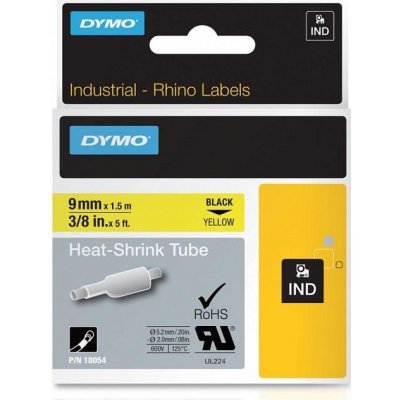 DYMO plochá smršťovací bužírka RHINO D1 9 mm x 1,5 m, černá na žluté, S0718290