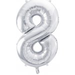 PartyDeco Fóliový balónek číslo 8 stříbrný 86 cm – Zbozi.Blesk.cz