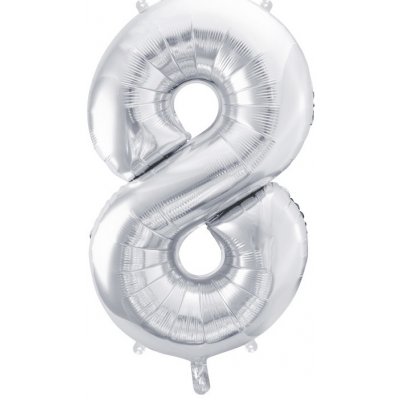 PartyDeco Fóliový balónek číslo 8 stříbrný 86 cm – Zbozi.Blesk.cz