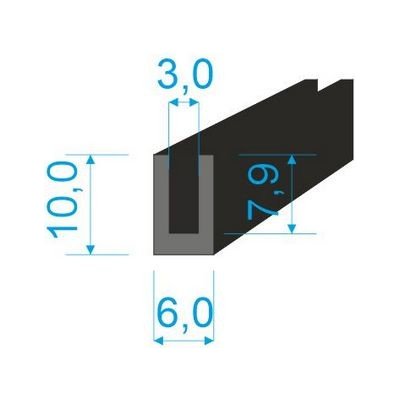 00535049 Pryžový profil tvaru "U", 10x6/3mm, 70°Sh, EPDM, -40°C/+100°C, černý – Zbozi.Blesk.cz