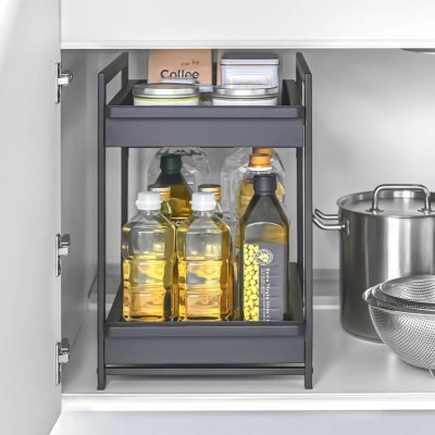 YAMAZAKI 2-patrový výsuvný organizér pod dřez Tower 1461, černý – Zboží Dáma