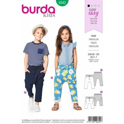 Burda Střih Burda 9342 - Dětské tepláky s nízkým sedem, kalhoty – Zboží Mobilmania