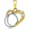 Přívěsky Šperky Eshop Přívěsek v kombinovaném zlatě 375 obrys srdce s kubickými zirkony, dvojitá obruč S5GG255.22