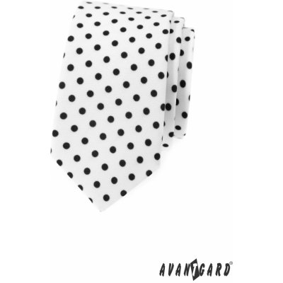 Avantgard kravata Slim Lux bílá s černými puntíky 571 1976
