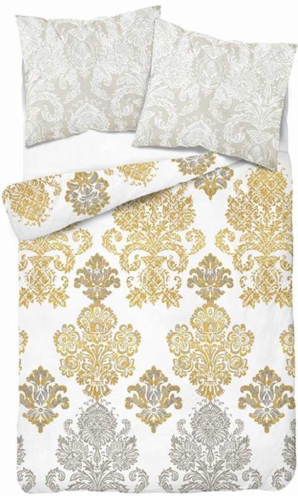 Dumdekorace Béžovo bílo zlaté pohodlné bavlna povlečení s vzory 200x220  2x70x80 | Srovnanicen.cz
