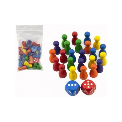 Figurky dřevo 25mm 24ks 6 barev+ 2 kostky v sáčku 7x13cm – Zboží Živě