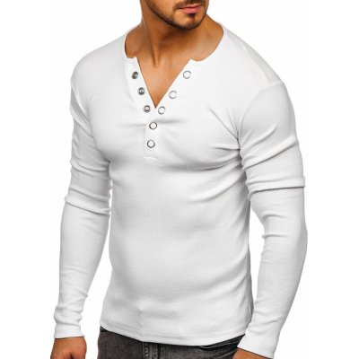 Bolf Bílé pánské tričko s dlouhým rukávem bez potisku 5059 – Zboží Mobilmania