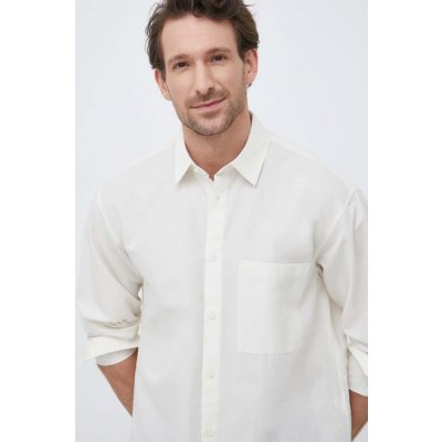 Calvin Klein košile ze směsi lnu relaxed s klasickým límcem béžová – Zboží Mobilmania