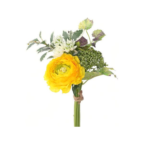 Květina Umělý svazek Ranuculusu s přízdobami žlutá, 30 cm
