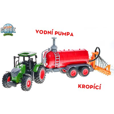 Kids Globe Farming traktor volný chod 49 cm s cisternou stříkající vodu