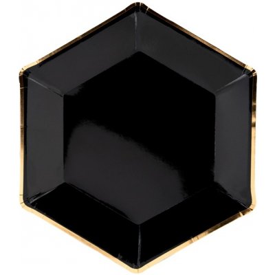 PartyDeco Talíře šestihranné černé se zlatým okrajem 23cm