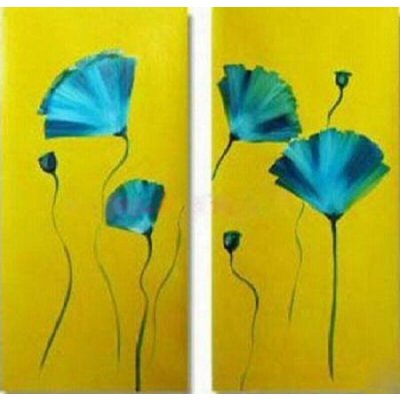 Obrazový set - Modré květiny 2x 40x80cm Dvoudílný ručně malovaný obrazový set. Motiv modrých květin na výrazném žlutém pozadí. Obrazový set je malován olejovými barvami na plátno, vypnuté na dřevěný b – Hledejceny.cz
