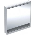 Geberit ONE - Zrcadlová skříňka s LED osvětlením, 900x900x150 mm, 2 dvířka, s nikou, vestavná, hliník 505.823.00.1