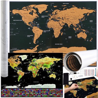 Malatec 23442 Velká Stírací mapa světa s vlajkami 82 × 59 cm + příslušenstvím – Sleviste.cz