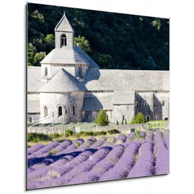 Skleněný obraz 1D - 50 x 50 cm - Senanque abbey with lavender field, Provence, France Senanque opatství s levandulem pole, Provence, Francie – Zbozi.Blesk.cz