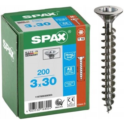 SPAX záp. hlava 3.0x 30 plný závit TX10, certifikovaný, nerez A2 (200 ks) – Hledejceny.cz