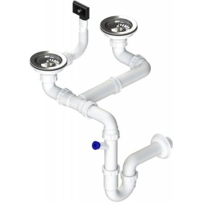 Dvousifon 3 1/2" pro nerez. dřezy s úsporou místa a s exc. ovladačem (hranatý) – Sleviste.cz