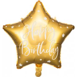 Fóliový balónek Hvězda Happy Birthday zlatý