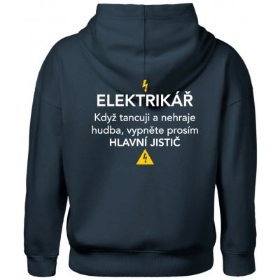 Elektrikář hlavní jistič Nápis na zádech Oversized mikina dámská Moon kratší + širší Námořní modrá velmi tmavá téměř černá – Zboží Dáma