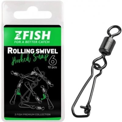 Zfish Obratlík Rolling Swivel & Hooked Snap Velikost 10 21kg 10ks – Zboží Dáma