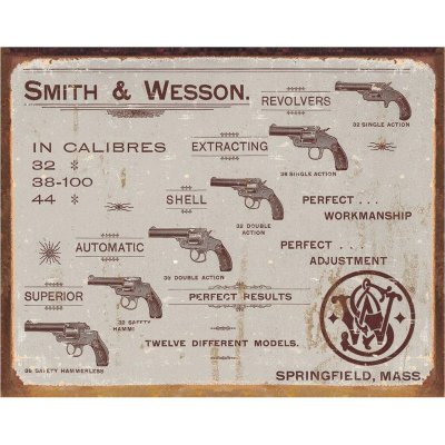 Plechová cedule S&W - Revolvers 40 cm x 32 cm – Sleviste.cz