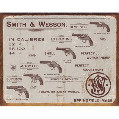 Plechová cedule S&W - Revolvers 40 cm x 32 cm – Hledejceny.cz