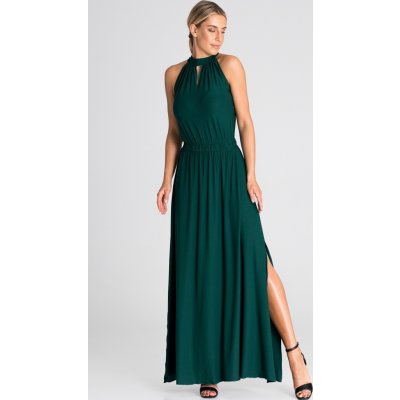 FIGL dlouhé šaty s rozparky m945 tmavě zelené – Zboží Mobilmania