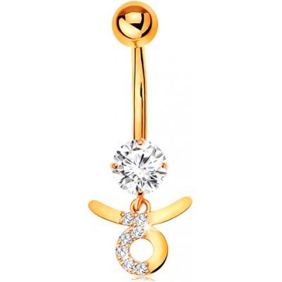 Šperky eshop piercing do pupiku ve žlutém zlatě čirý zirkon symbol znamení BÝK GG183.20 – Sleviste.cz