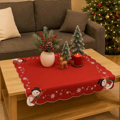 TiaHome Vánoční vyšívaný ubrus Sněhulák červený 85x85 cm – Zboží Mobilmania