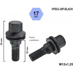Kolový šroub M12x1,25x38, VPE03-38P-BLACK, plochá podložka, CITROËN, FIAT, PEUGEOT, černý, klíč 17, výška 59 mm – Hledejceny.cz