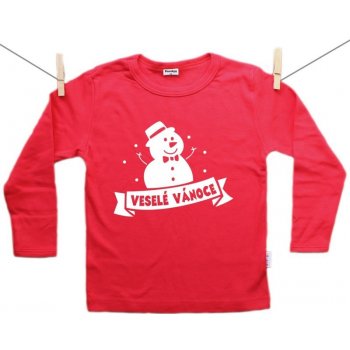 Boodyy Červené tričko s dlouhým rukávem Sněhulák Veselé Vánoce