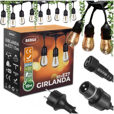 BERGE Zahradní girlanda 15m + 31x 1W LED žárovka BG1530 – Hledejceny.cz