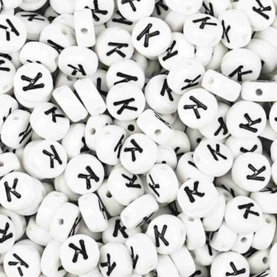 Pro Háčkování Korálek - bílá lentilka s písmenkem K, 10 ks – Hledejceny.cz