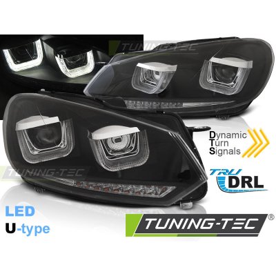 Přední světla U-LED s denními světly, LED dynamickým blinkrem pro VW Golf 6 08-12 černá
