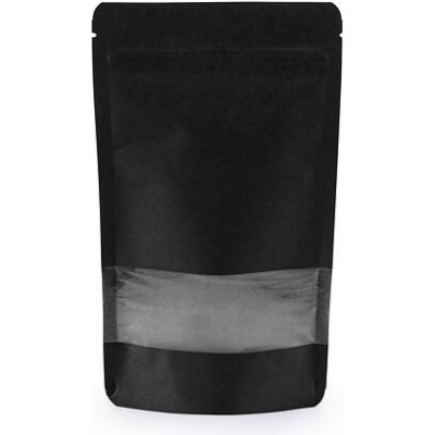 Doypack ZIP | černý kraft papír s okénkem obsah 250ml (110 × 185 + 65mm) – Sleviste.cz