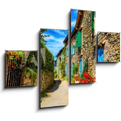 Obraz 4D čtyřdílný - 120 x 90 cm - Beautiful colorful medieval alley in Yvoire town in France Krásná barevná středověká ulička ve městě Yvoire ve Francii