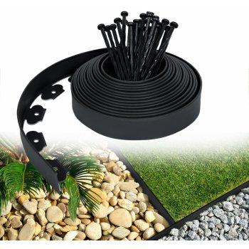 YARDIN Obruba trávníku Plastová flexibilní obruba záhonu s 60 upevňovacími hřebíky pro zahrady, oddělení trávy a kamene, délka 20 m, černá barva